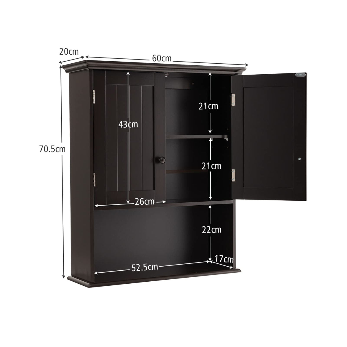 Giantex Bathroom Wall Cabinet, Wall Mounted Wooden Kitchen Cupboard Storage Cabinet, w/2 Doors & 2-Tier Adjustable Shelves