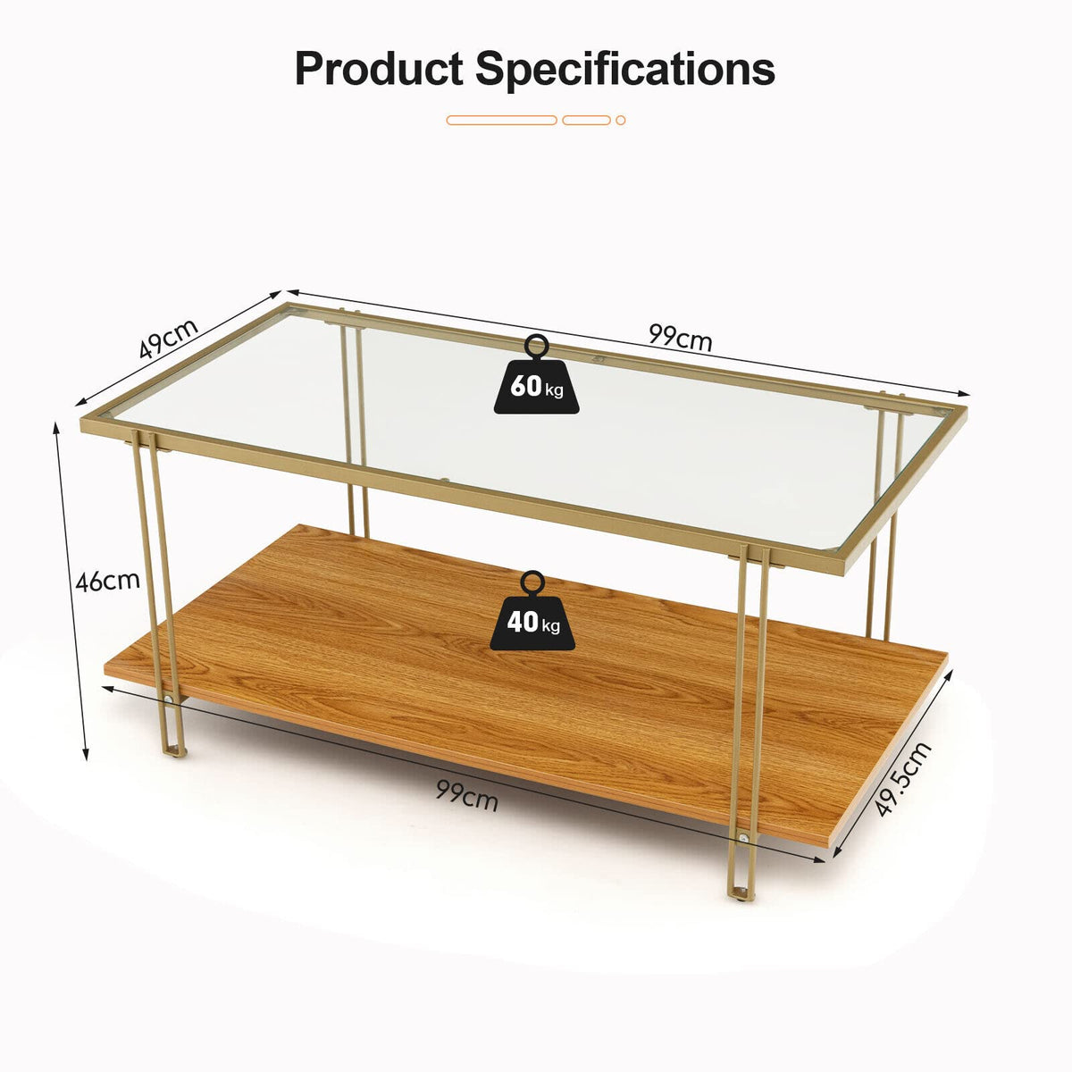 Giantex Rectangular Coffee Table, Modern Central Table w/Storage Shelf