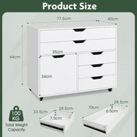 Giantex 5-Drawer Chest with Door, Mobile Chest of Drawers with 5 Casters