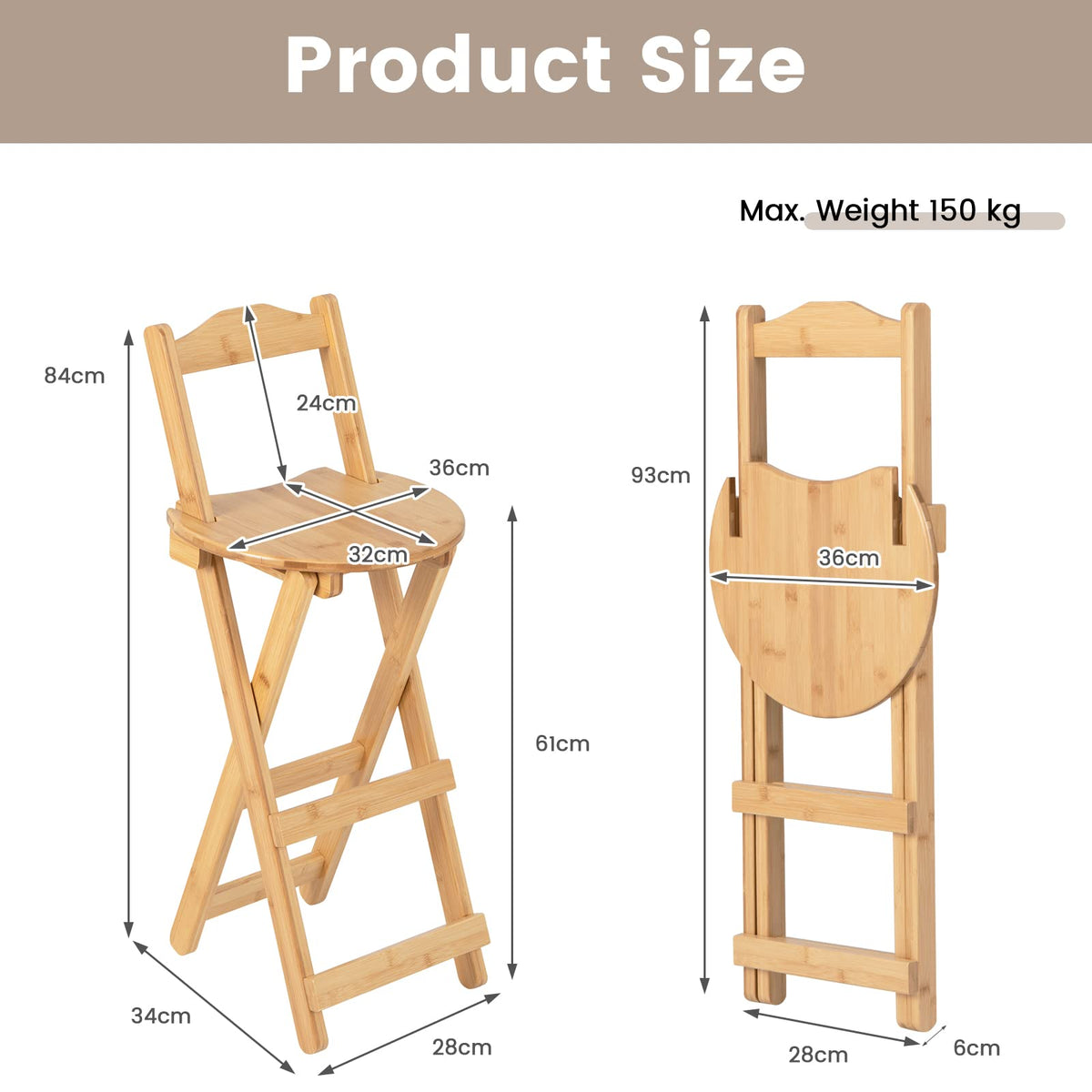 Giantex Folding Bamboo Bar Stools with Backrests