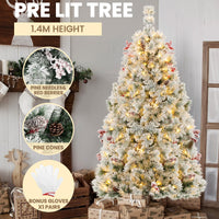 1.4M Hinged Flocked Christmas Tree with Pine Needles