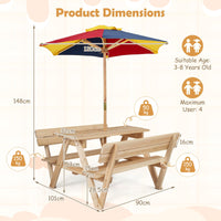 Kids Picnic Table, Toddlers' Outdoor Table w/ 2 Built-in Benches