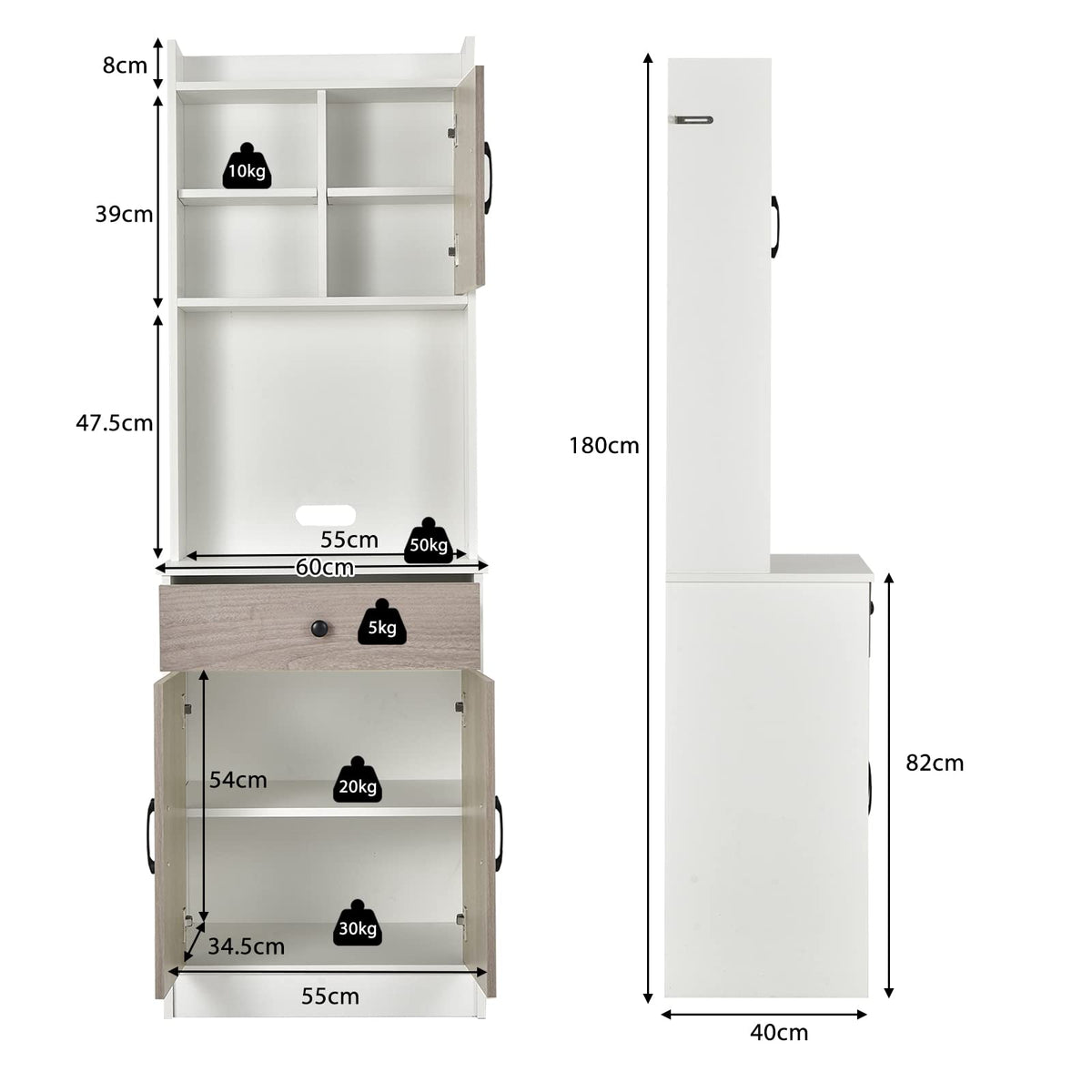 Giantex Kitchen Buffet Storage Cabinet, 3-Door Wood Tallboy with Drawer Spacious Countertop (White)