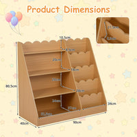 5-Tier Scalloped Shelves, Deep Compartments, Wooden Book