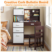 Kids Desk and Chair Set with Hutch and Bulletin Board