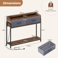 Giantex Console Table with Charging Station, 110 cm Narrow Entryway Table
