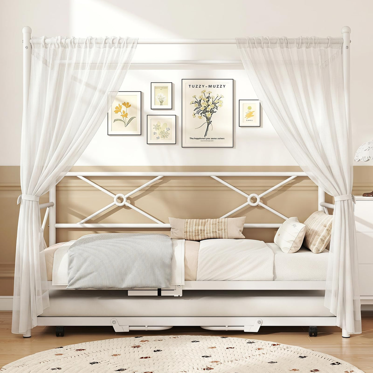 Giantex Single Size Canopy Daybed, Modern 4-Poster Metal Day Sofa Bed Frame