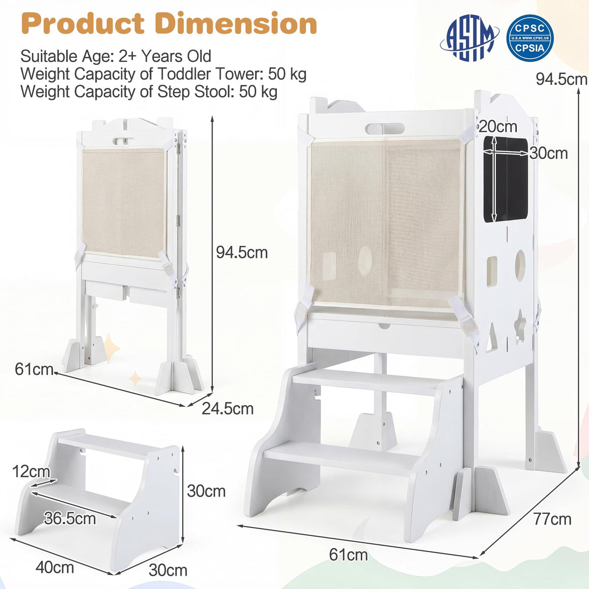 Foldable Toddler Tower with 3 Using Modes Step Stool Standing Kitchen Tower