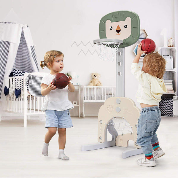 3-In-1 Children's Playground with Height-Adjustable Basketball Stand
