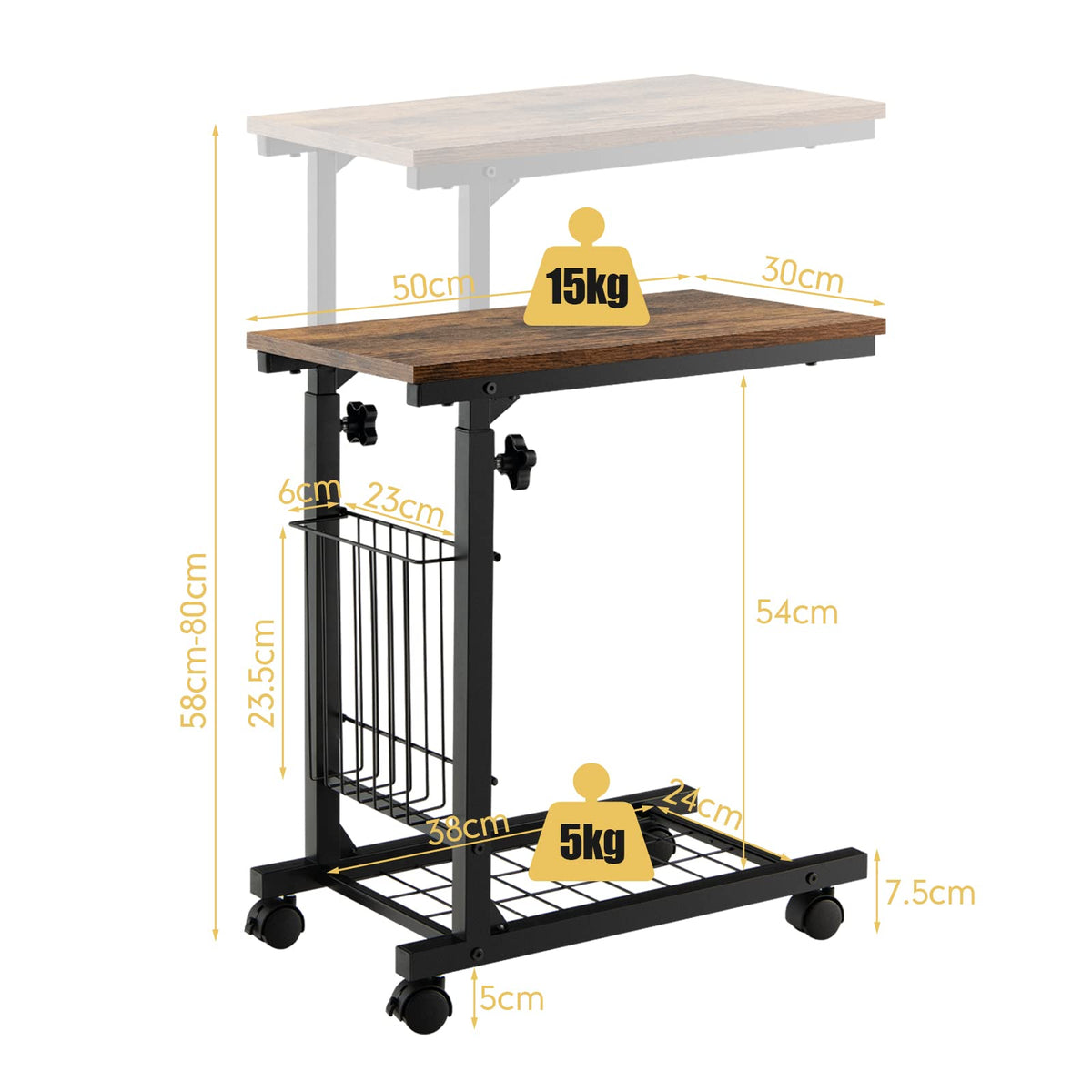 Giantex C-Shape Sofa Side Table Adjustable End Table w/Storage Basket