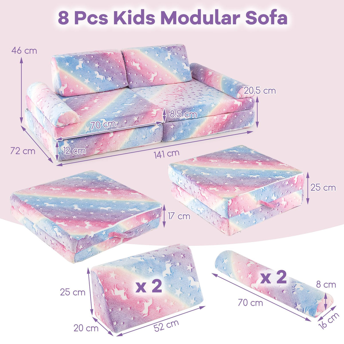 6 Pcs Modular Kids Play Couch with Handles for Building Fort Playroom