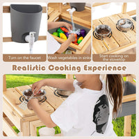 Kids Pretend Play Kitchen Toy Set with Removable Sink, Faucet, Dual Stoves