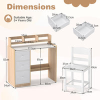 Kids Study Desk and Chair Set, Wooden Children Writing Desk