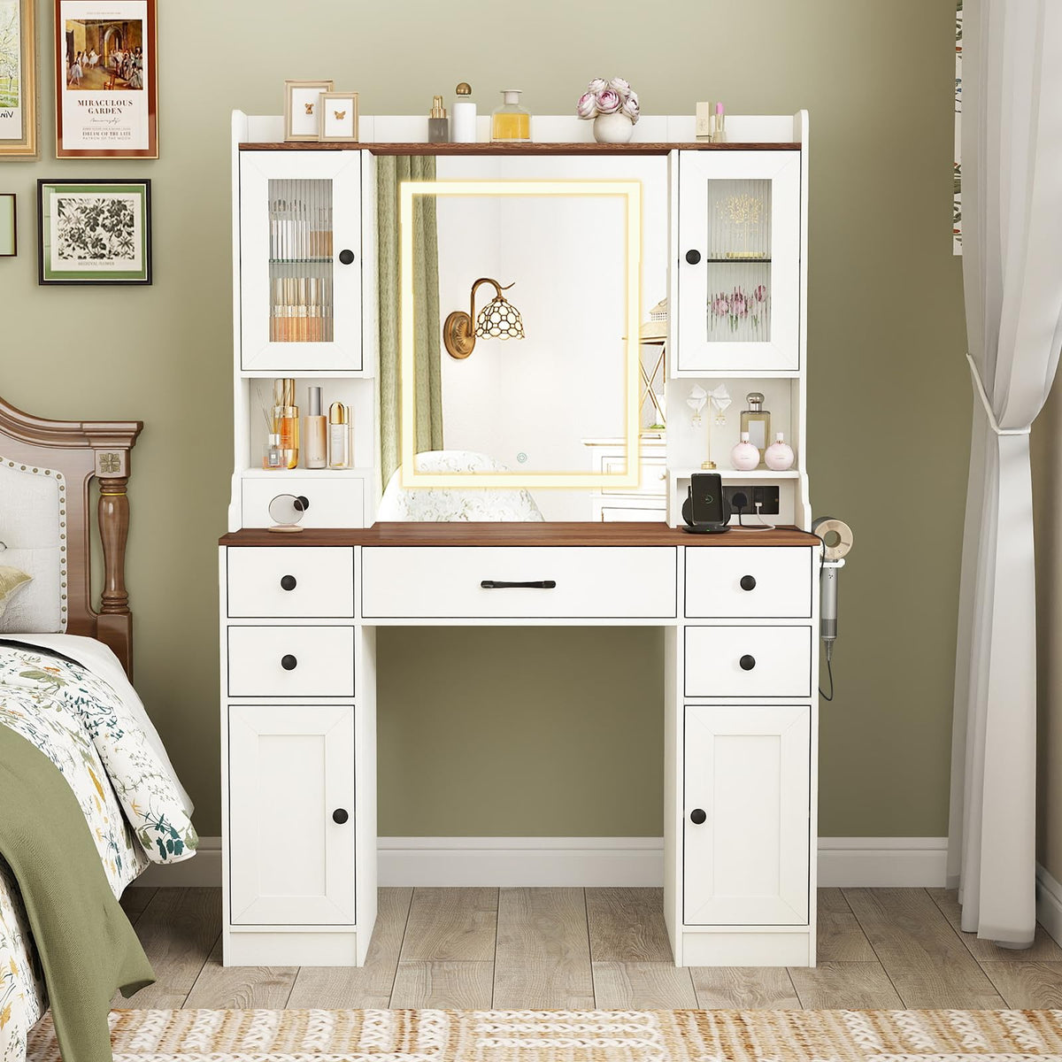 Giantex Vanity Desk with Mirror & Lights, Modern Dressing Table