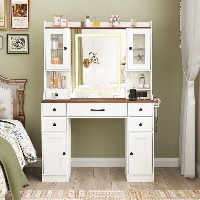 Giantex Vanity Desk with Mirror & Lights, Modern Dressing Table