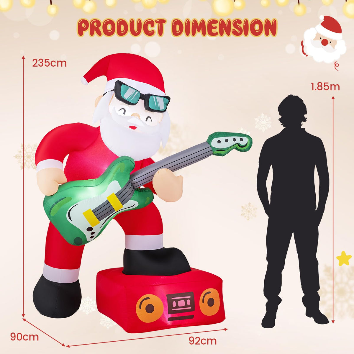 235cm Christmas Inflatable Decoration Santa Claus Plays Guitar with Lights and Music Player
