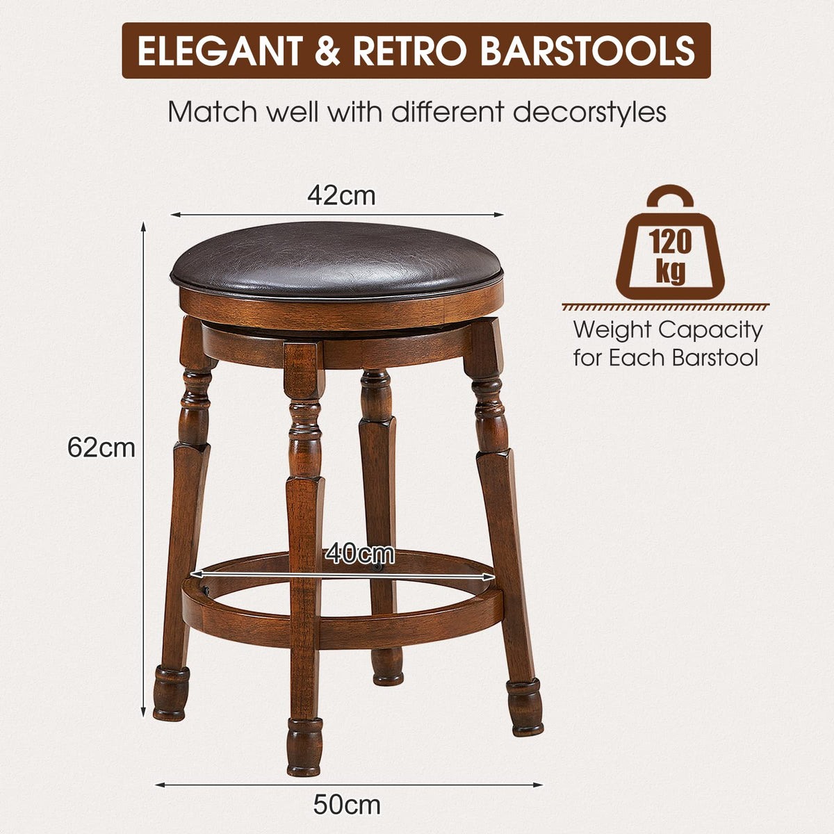 Giantex Swivel Bar Stools, Kitchen Counter Height Bar Stool w/ 360° Swivel Cushioned Seat, Soft PU Leather