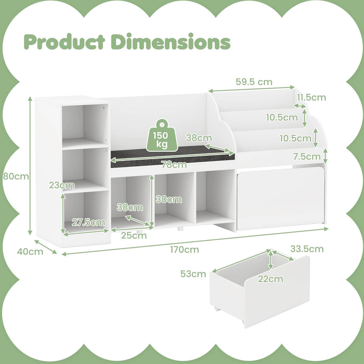 4-in-1 Standing Toy Organizer w/ Removable Seat Cushion