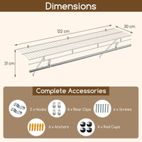 122 x 30 cm Wall‑Mounted Closet Shelf with Hanging Rod