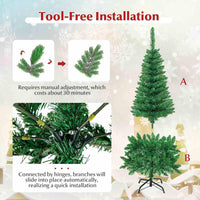 1.37 M Artificial Pencil Christmas Tree with 150 Colorful LED Lights and Foldable Metal Stand