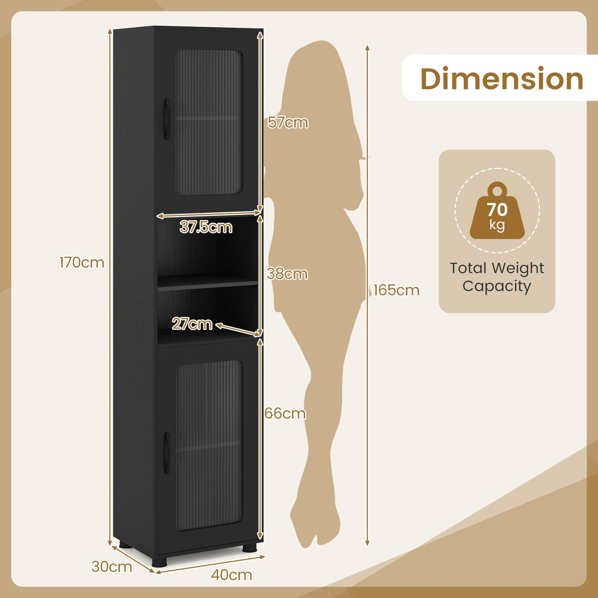 Giantex Tall Bathroom Storage Cabinet, 170 cm H Freestanding Storage Organizer