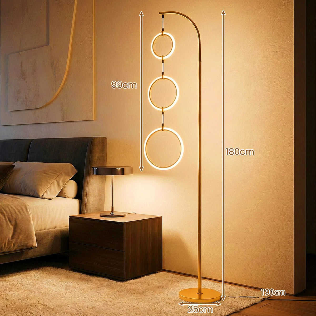 3-Circle Dimmable LED Floor Lamp with Foot Switch & 3 Color Temperatures for Room