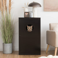 2-Tier Litter Box Enclosure, Cat House Bench W/Anti-Toppling System & Openable Door