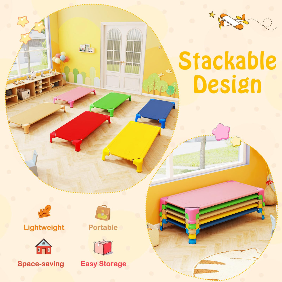 6 PCS Kids Stackable Daycare Cot