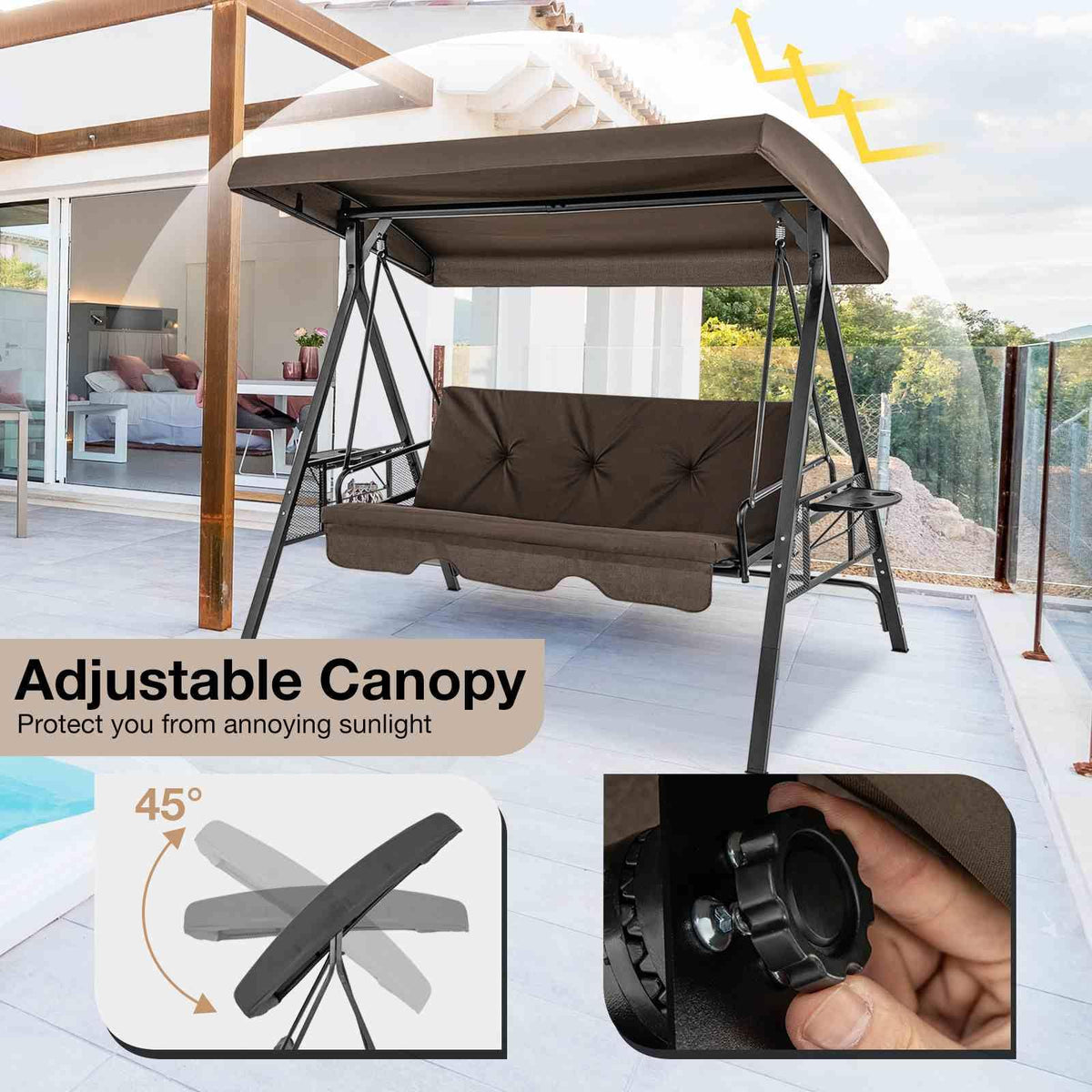 2-in-1 Patio Convertible Swing Chair to Flat Bed