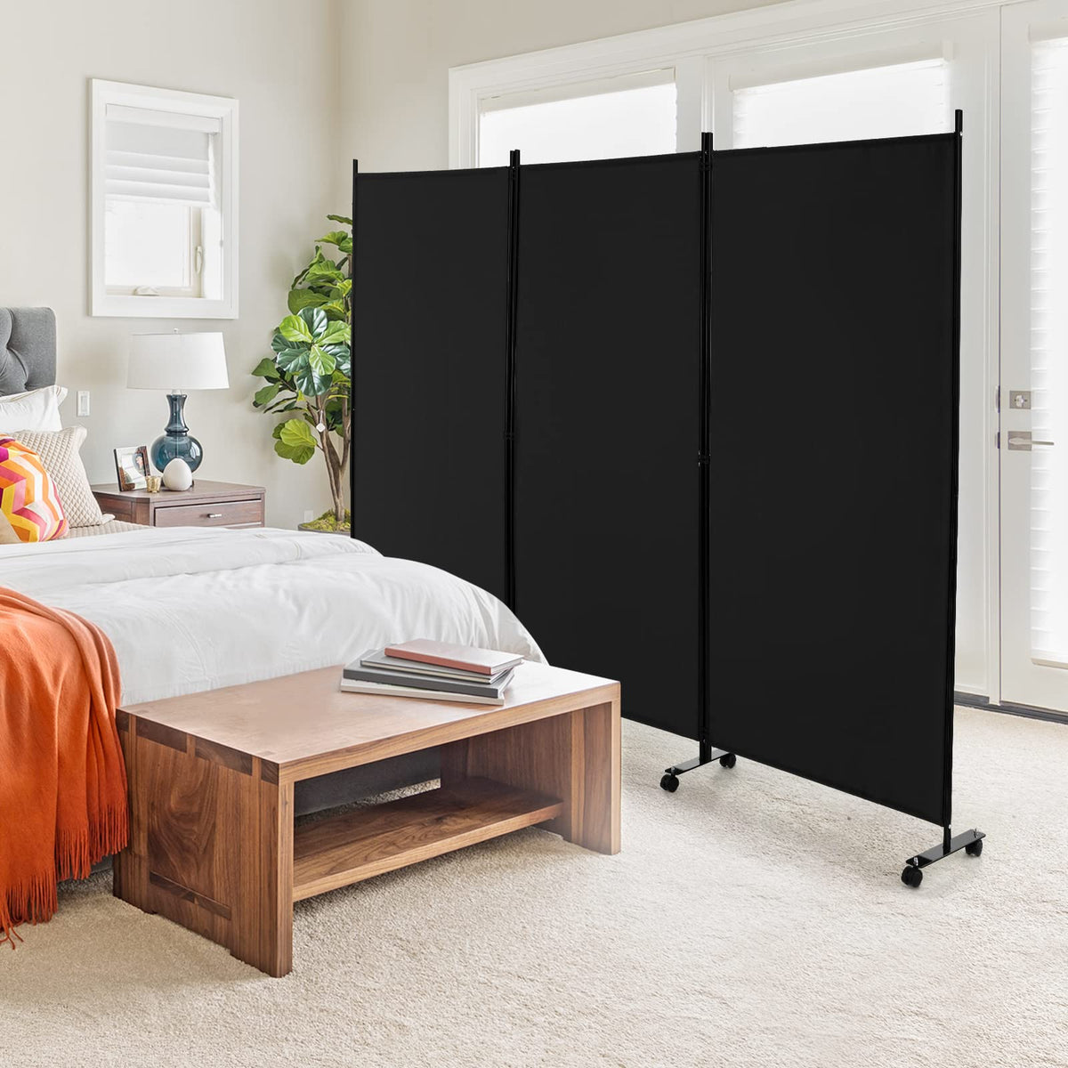 Giantex 3-Panel Folding Room Divider, 180 CM Rolling Privacy Screen with Lockable Wheels