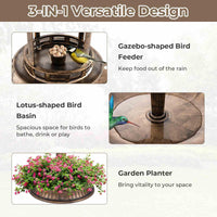 Outdoor Solar Lighted Bird Bath 3-in-1 Pedestal Bird Feeder Decor for Garden