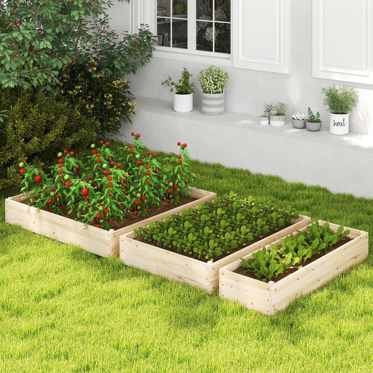 3-Tier Raised Garden Bed with Trellis and Elevated Planting Frame
