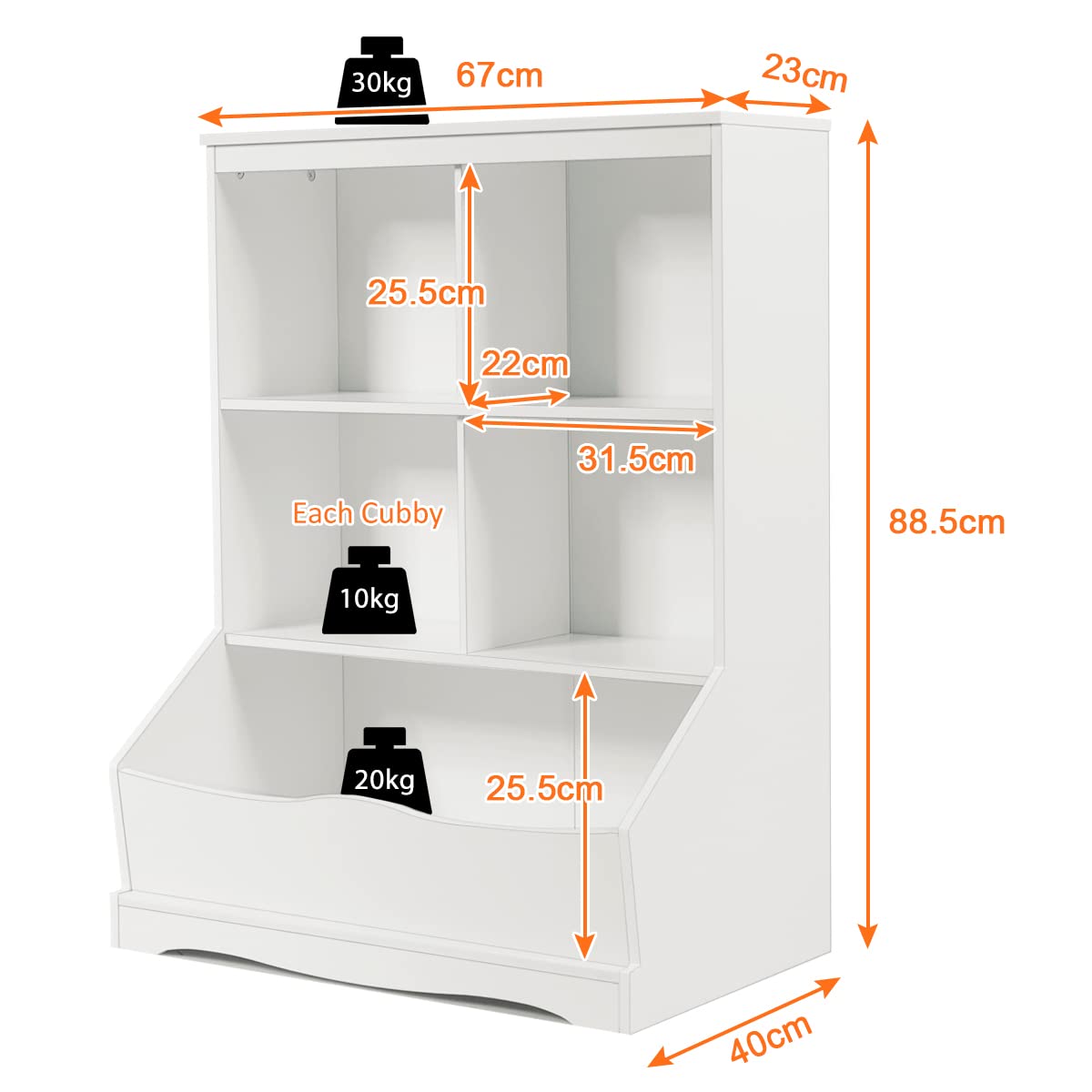 Toy Box Storage Organizer, 3-Tier Toy Storage Shelf Kids Toy Cabinet, Kids Bookshelf Display Bookcase