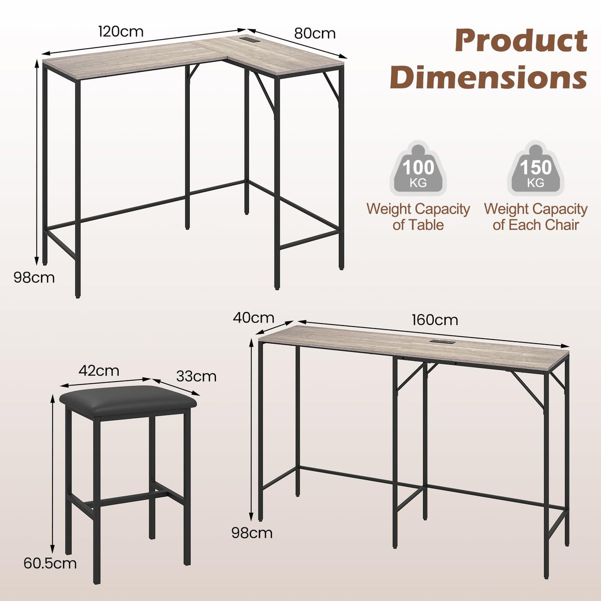 Giantex 3-Piece Bar Table & Chair Set, Convertible L-Shaped Table