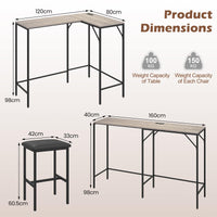 Giantex 3-Piece Bar Table & Chair Set, Convertible L-Shaped Table