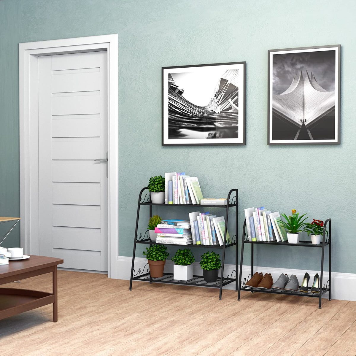 3-Tier Metal Plant Stand with Adjustable Feet for Indoor & Outdoor