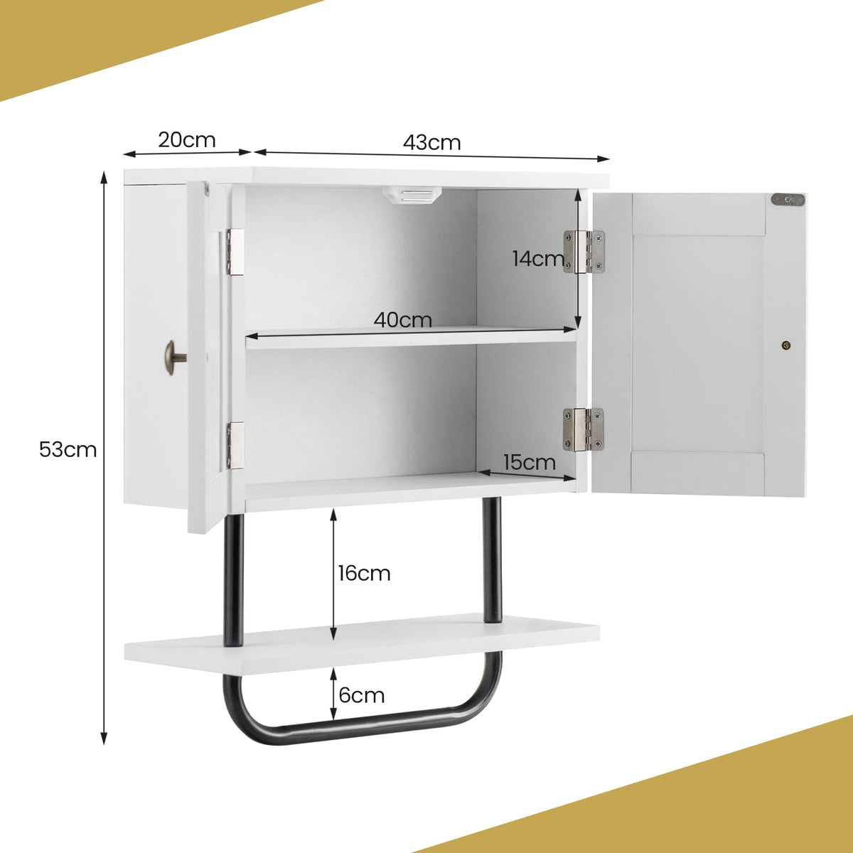 Giantex Bathroom Wall Cabinet, Wall-Mounted Medicine Cabinet with Double Doors, Open Shelf & Towel Rack