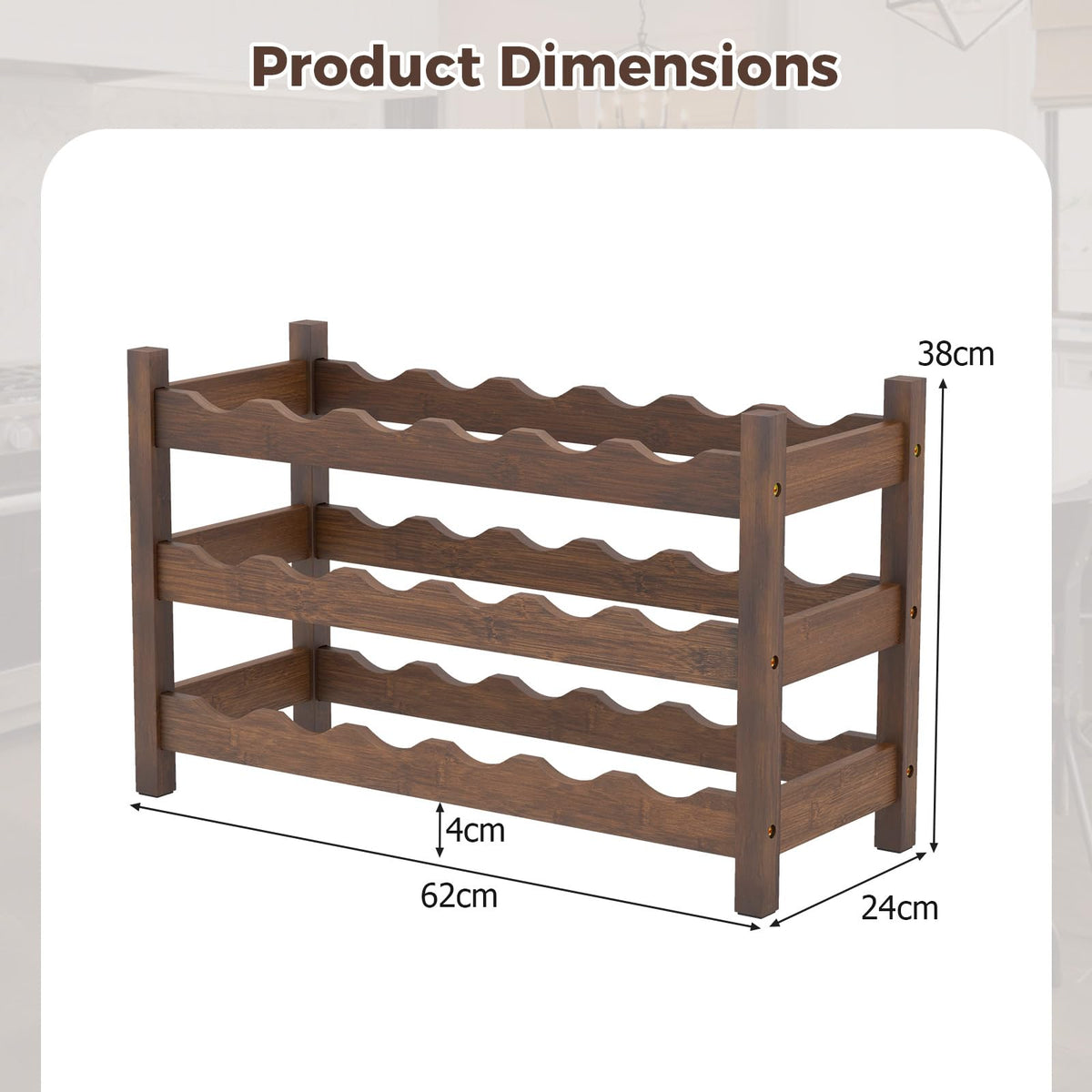 Giantex 3-Tier Bamboo Wine Rack, 18-Bottle Tabletop Wine Holder
