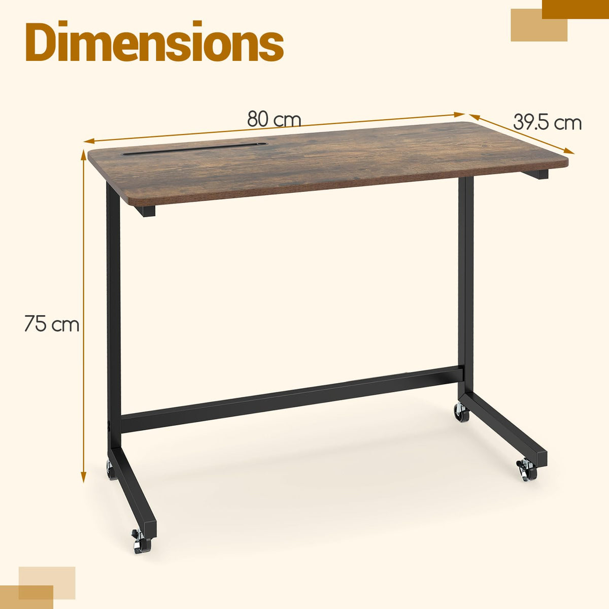 Mobile Side Table Rolling Laptop Desk Cart with Tablet Slot Over Bed Table with Wheels