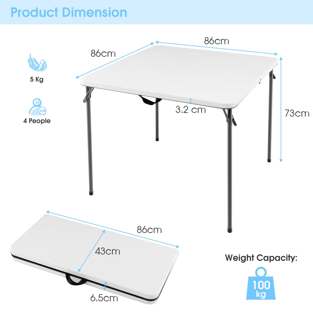 Folding Camping Table, Portable Picnic Camp Table with Handle