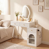 Giantex Vanity Desk with Mirror, Modern Dressing Table with 3 Light Colors & Adjustable Brightness