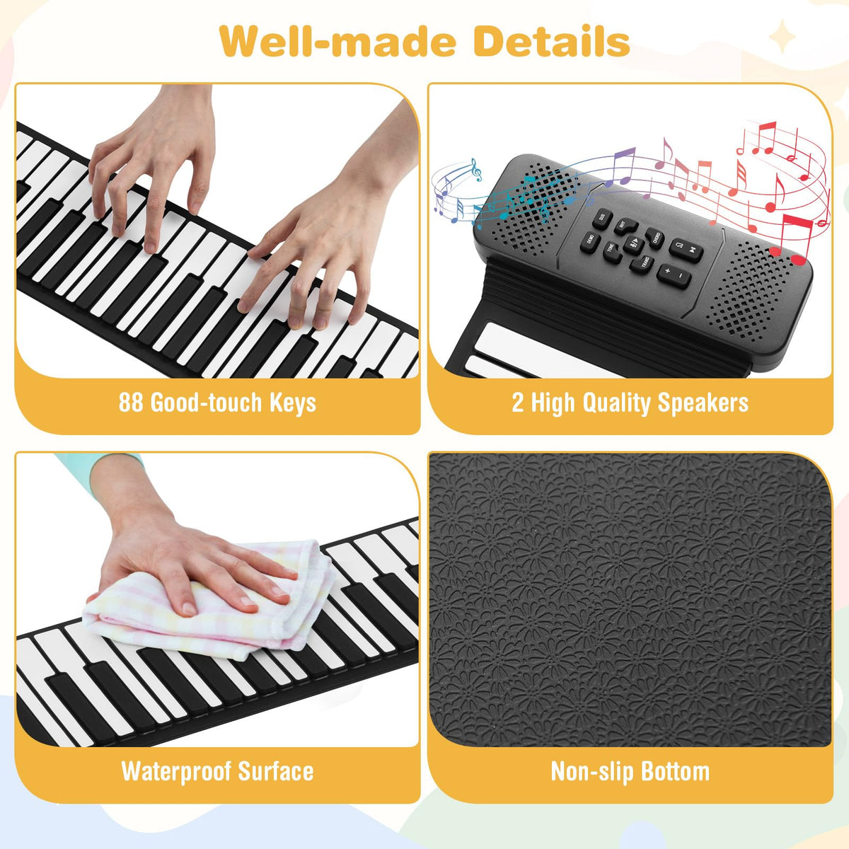 88 Keys Roll Up Piano with 128 Rhythms Tones and Sustain Pedal for Beginners