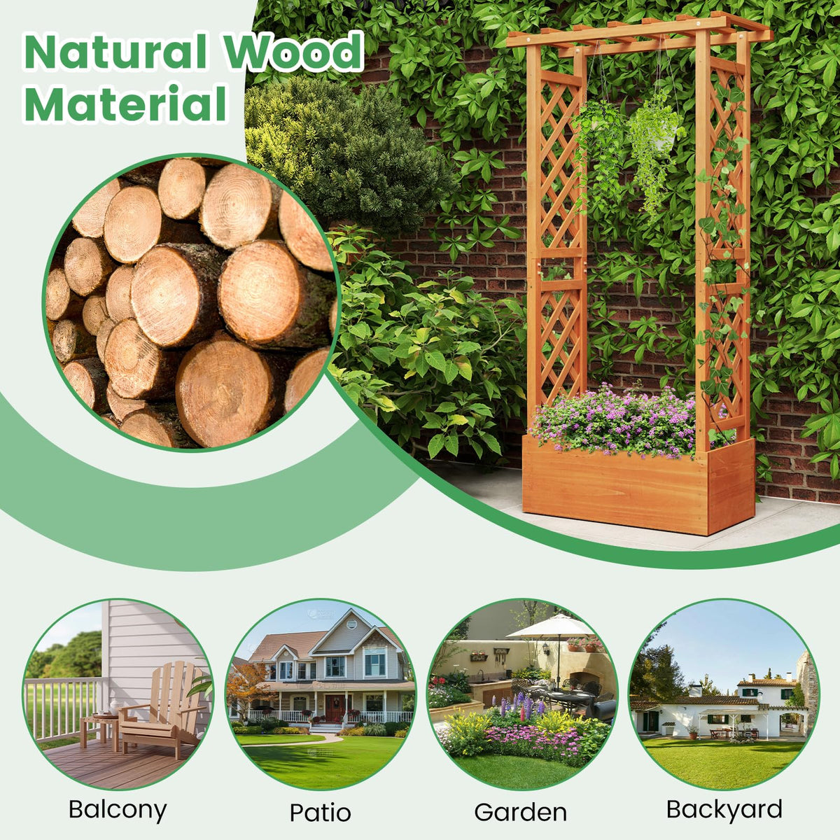 Giantex Raised Garden Bed with 2-Sided Trellis & Hanging Roof, 31" x 12.5" x 60"