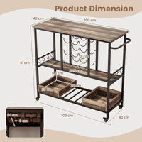 3-Tier Bar Cart Serving Cart on Wheels Industrial Rolling Beverage Cart Kitchen