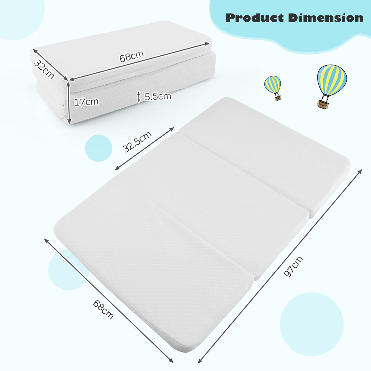 Tri-fold Pack and Play Mattress Pad, Dual Sided Baby Foam Playard Mattresses