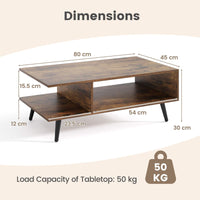 2-tier Coffee Table with 2 Open Shelves and Heavy-duty Metal Frame