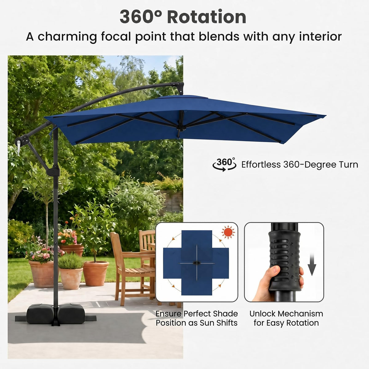2.8M Patio Umbrella with Weighted Base Sandbags and Push Button Tilt for Garden