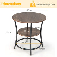 Giantex Round End Table, 2-Tier Sofa Side Table with Open Storage Shelf & Sturdy Metal Frame