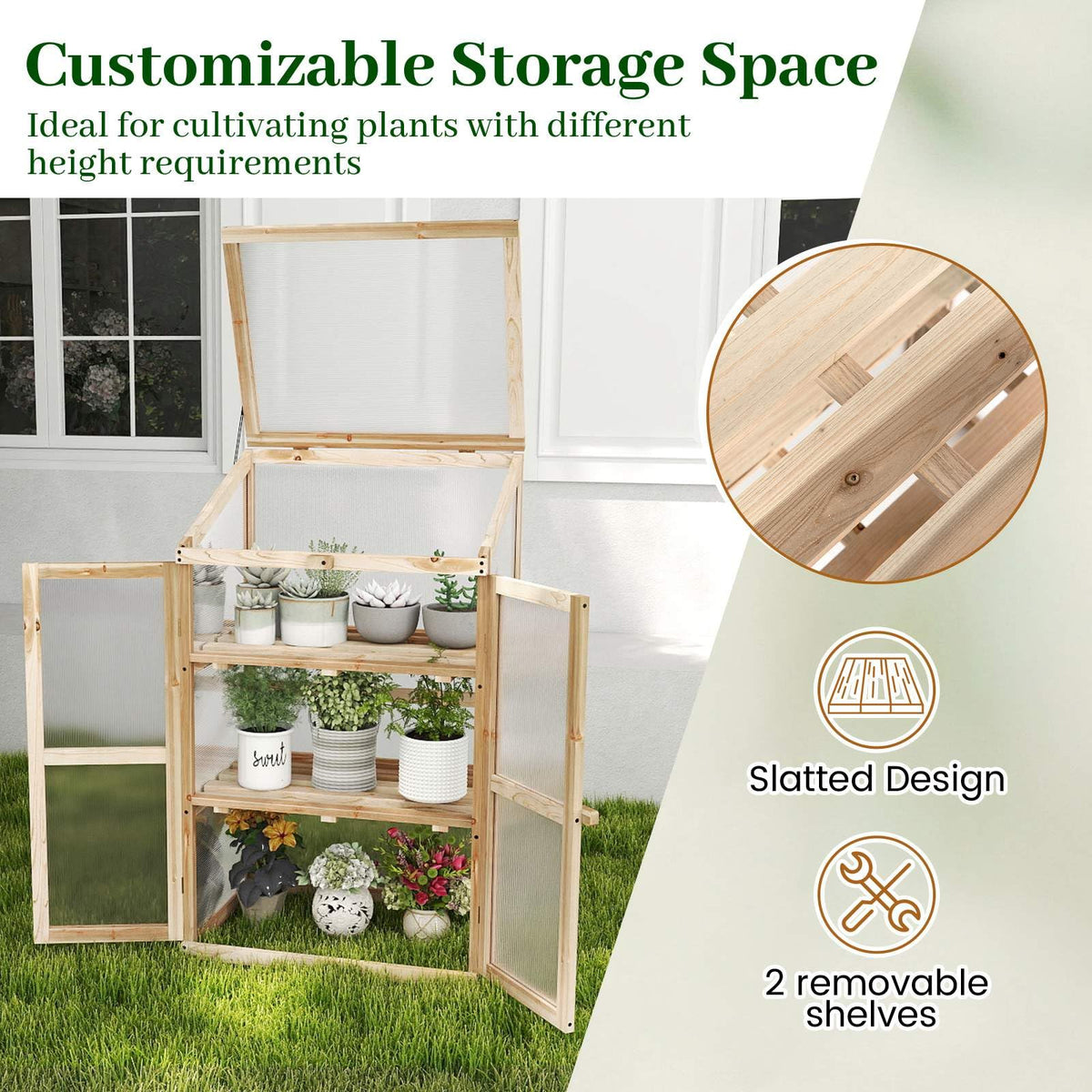 Wooden Garden Cold Frame Greenhouse, Portable Outdoor Indoor Cold Frame Kit