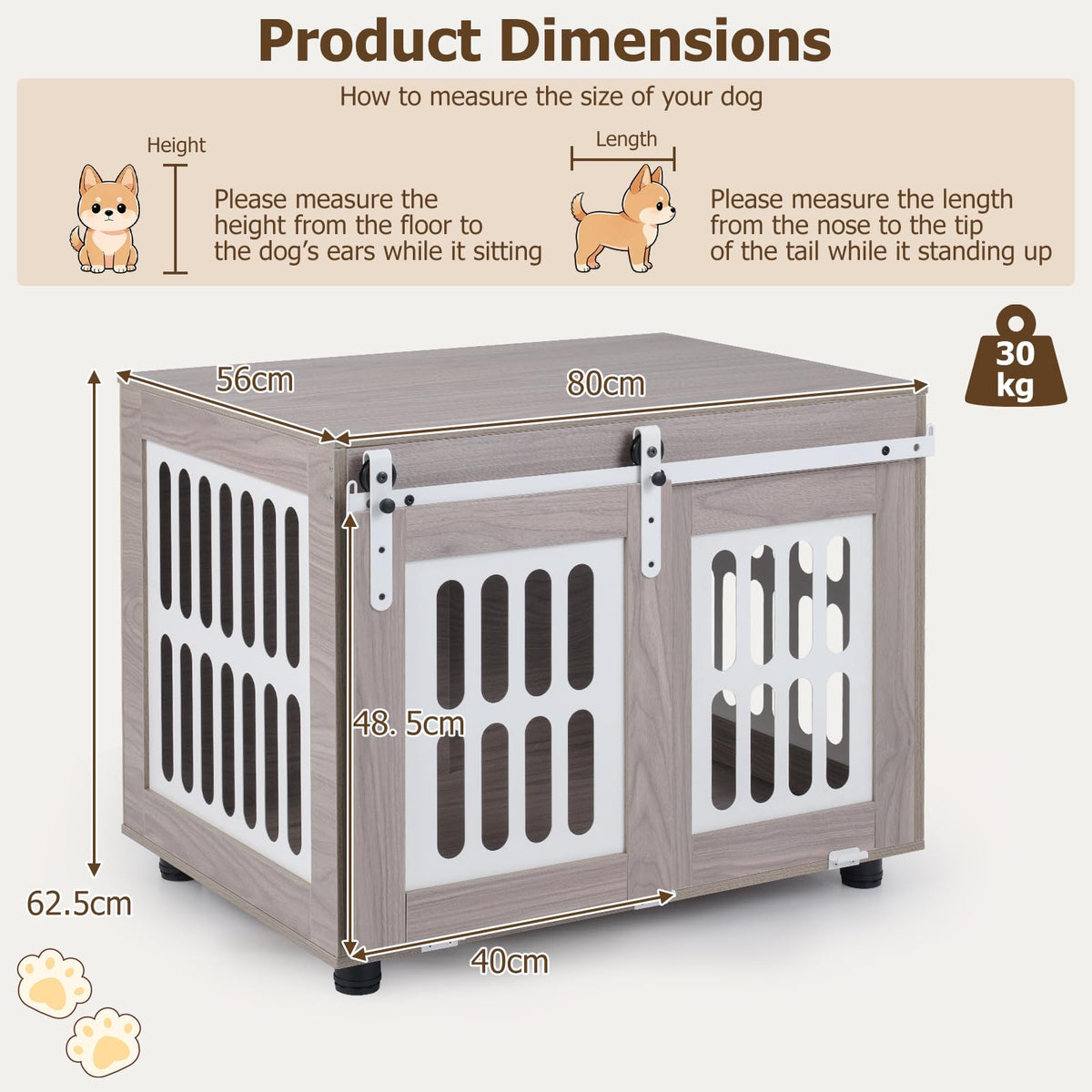 80 cm Dog Crate Furniture, Heavy Duty Indoor Wooden Dog Kennel